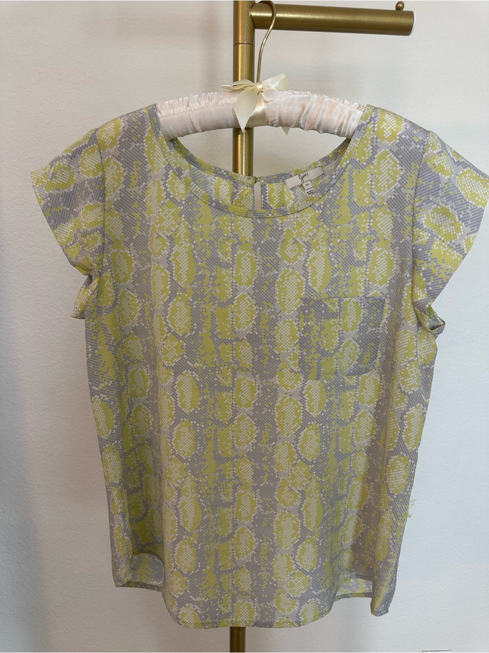 Joie Yellow and Gray Snake-Print Cap Sleeve Blouse